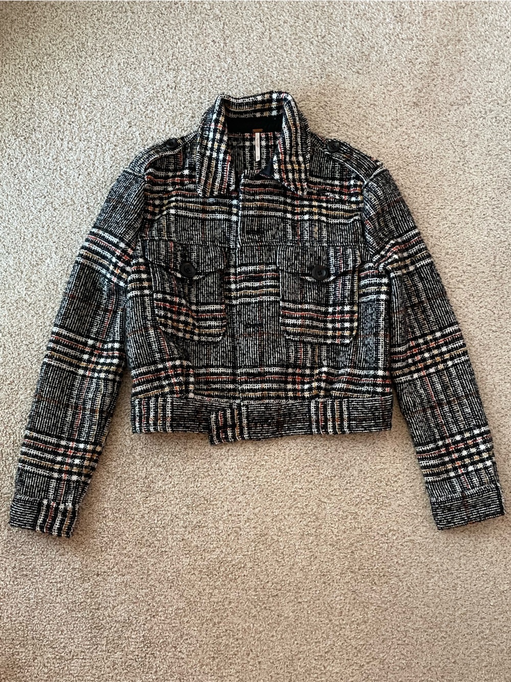 Free People plaid Eisenhower tweed cropped waist jack moto military XS